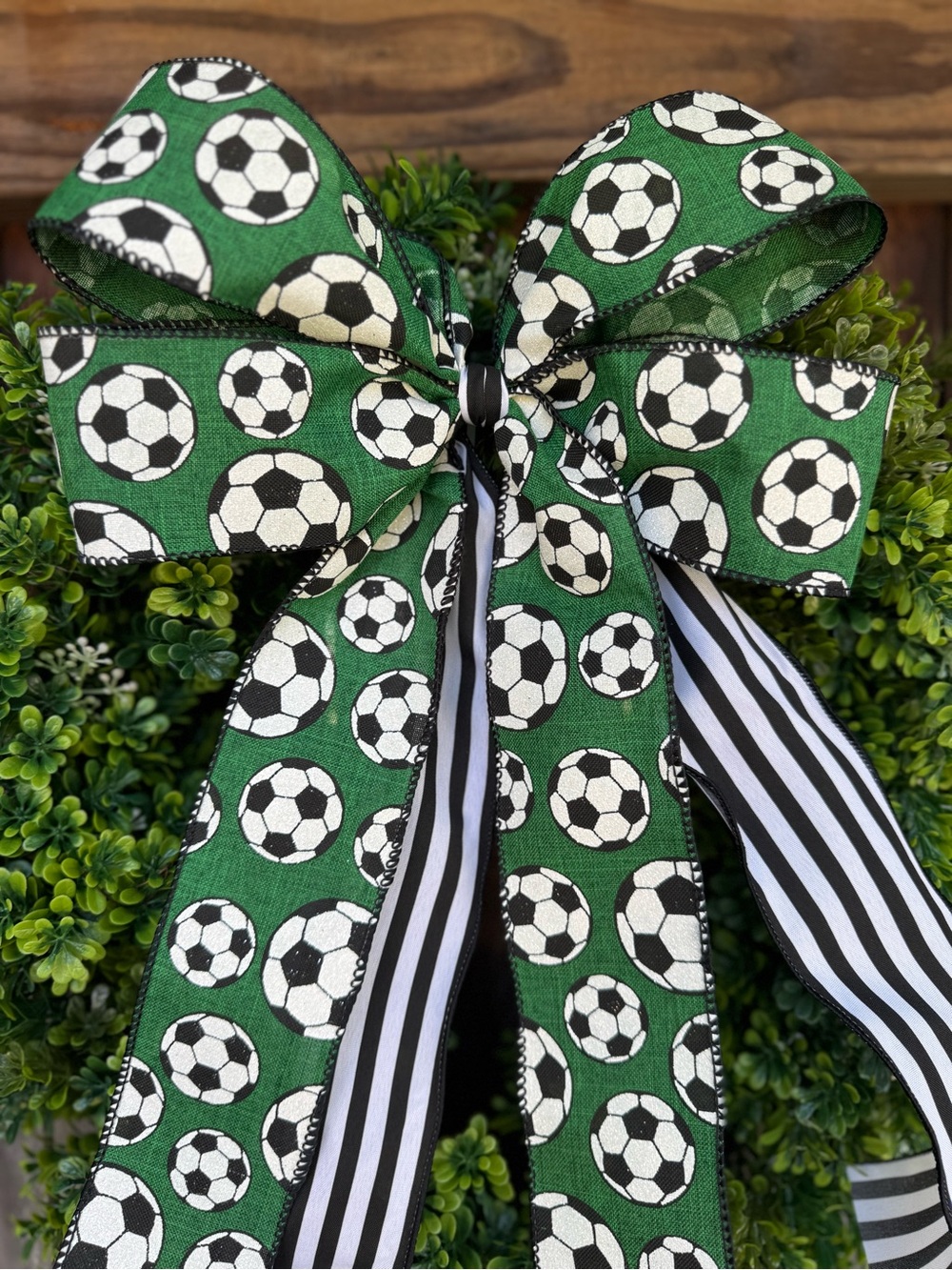 Green Soccer Ribbon Wreath Bow - Picture 3 of 6